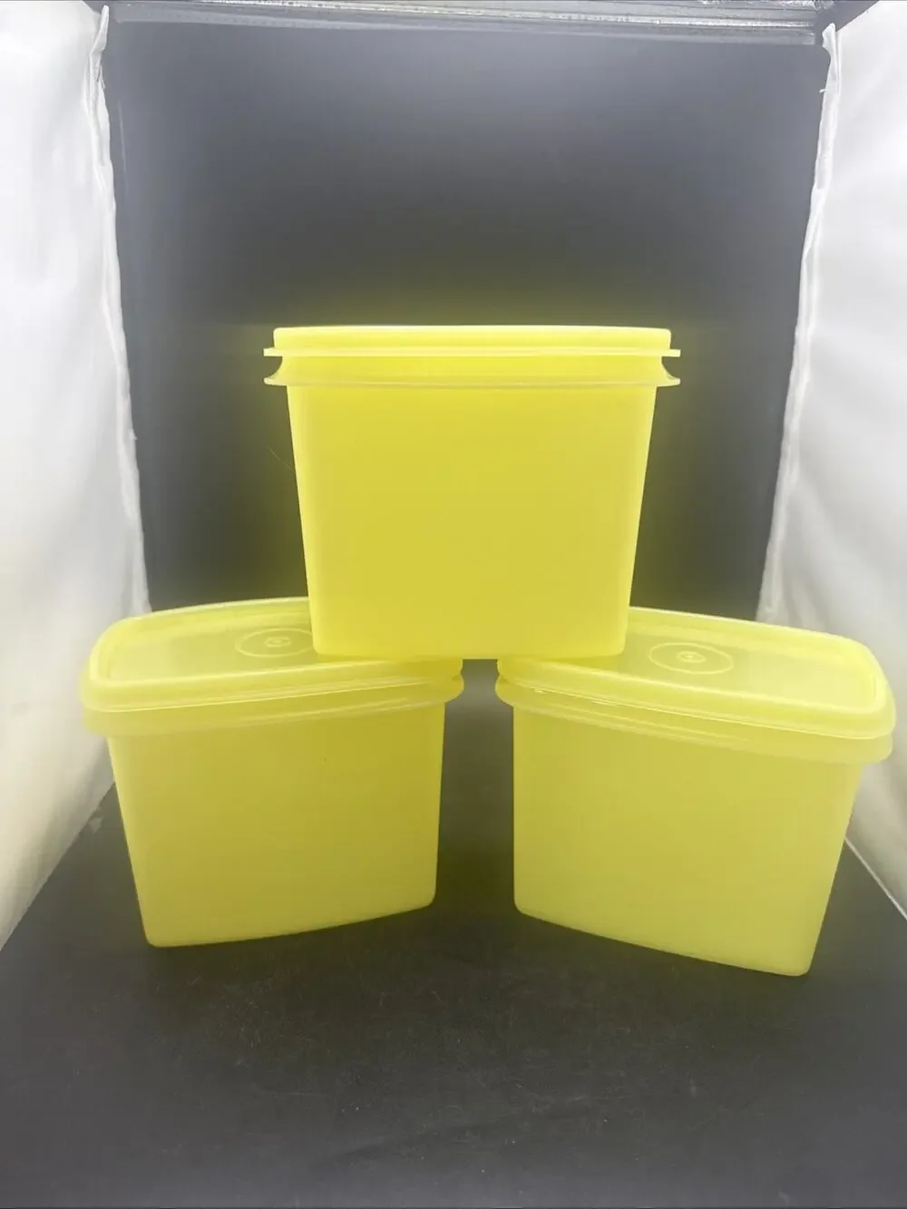 Vintage Tupperware Yellow Shelf-Saver Storage Containers #1243 w/Lids Lot of 3